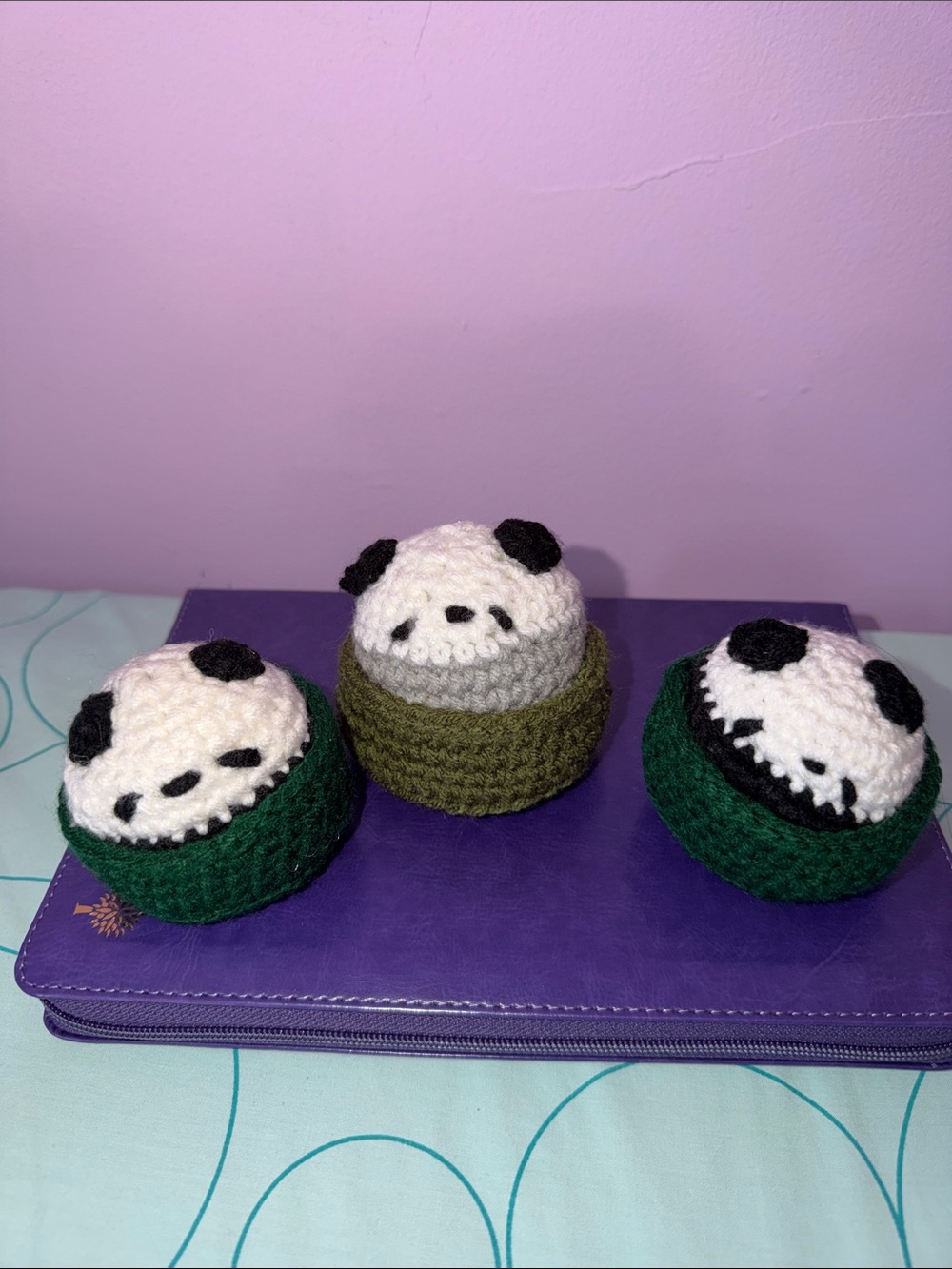New Handmade Crochet Panda Green and White